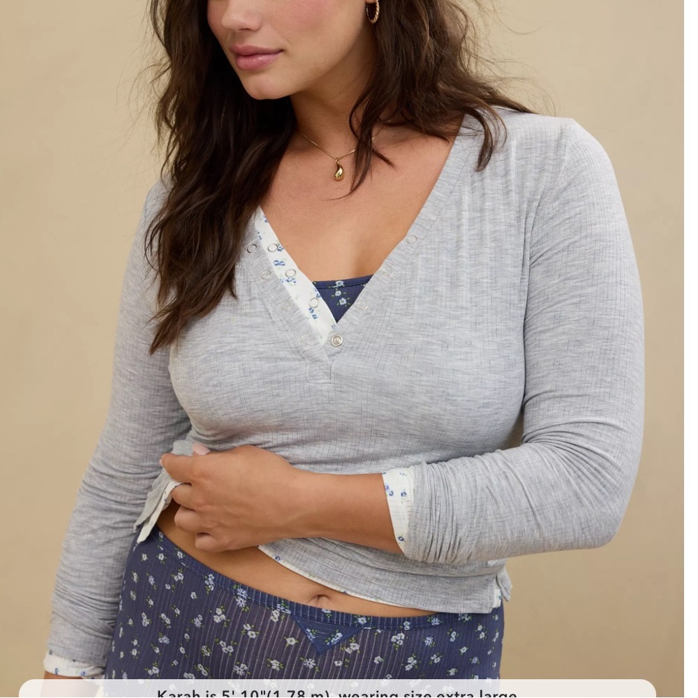 749 Offline by Aerie Gray Ribbed Button-Up Long Sleeve Lounge Top oversized M